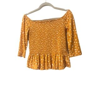 Rue21 Mustard Floral Print Smocked Peplum Top
